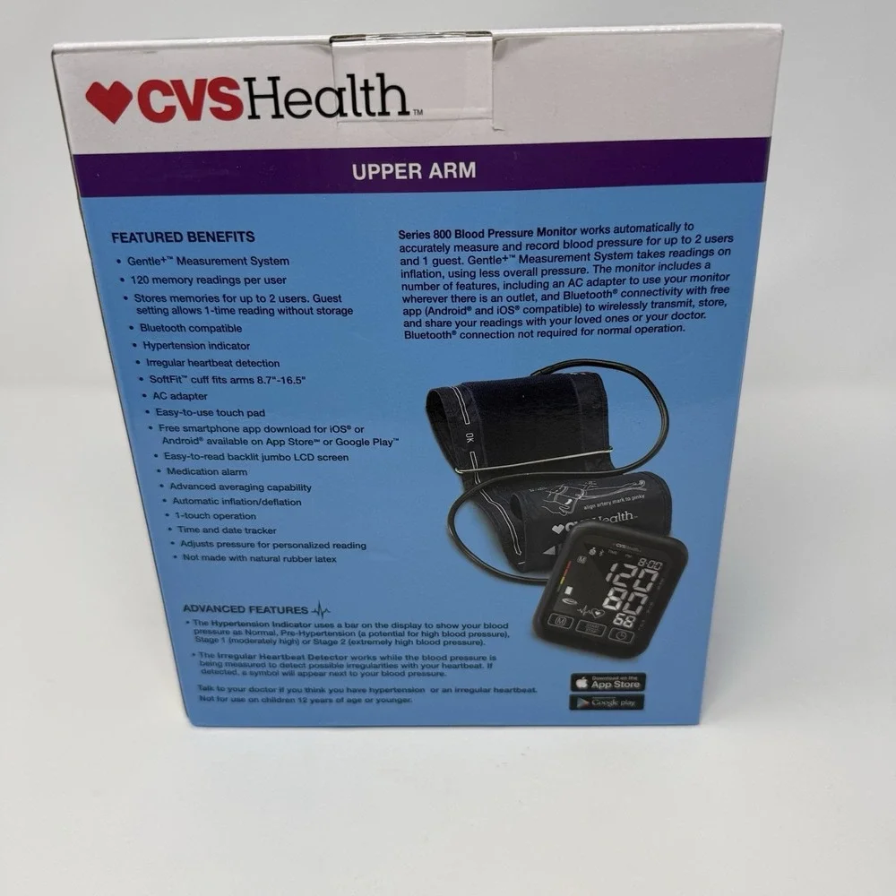 CVS HEALTH UPPER ARM SERIES 800 BLOOD PRESSURE MONITOR. Bluetooth compatible
